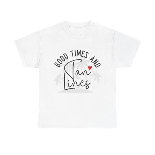 Unisex Heavy Cotton Tee - Good Times and Tan Lines, Summer Vibes Tee, Vacation T-Shirt, Beach Day Outfit, Gift for Sun Lovers
