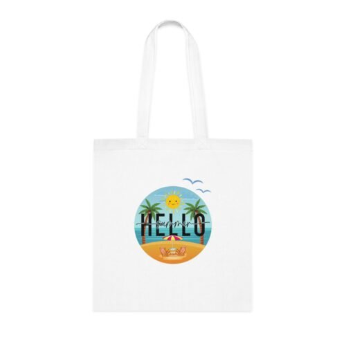Summer Tote Bag, Beach Bag, Reusable Shopping Tote, Hello Summer Tote, Eco-Friendly Cotton Tote, Vacation Essentials