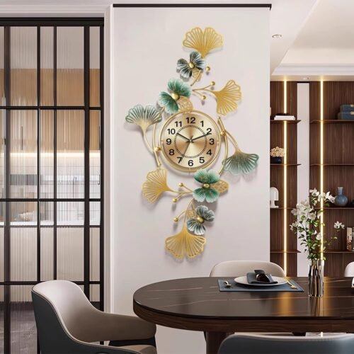 KHCCJP Large Clock for Wall Art Decor - Metal Ginkgo Leaf Wall Clocks
