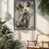 Whimsical Harlequin Dog Wall Art – Colorful Carnival Jester Puppy Illustration, Patchwork Pet Decor, Nursery & Kids Room Printable