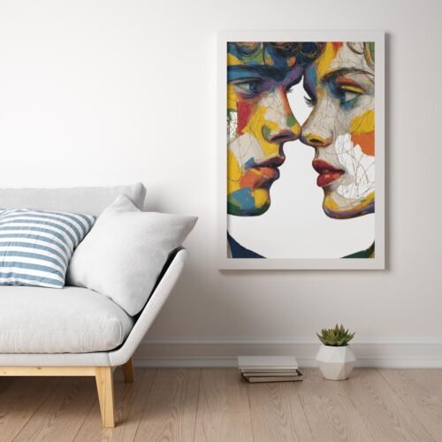 Abstract Color Splash Couple Portrait – Modern Expressionist Art Print, Colorful Minimalist Wall Art, Contemporary Home Decor