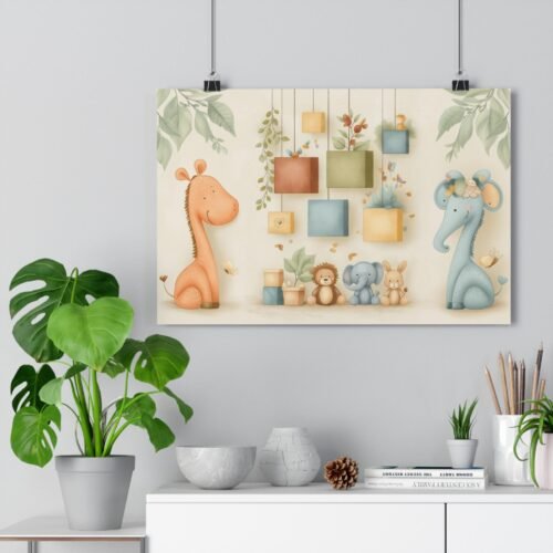 Cute Safari Animal Nursery Poster - Wall Art for Kids Room Baby Shower Gift Childrens Room Decor Jungle Theme Print