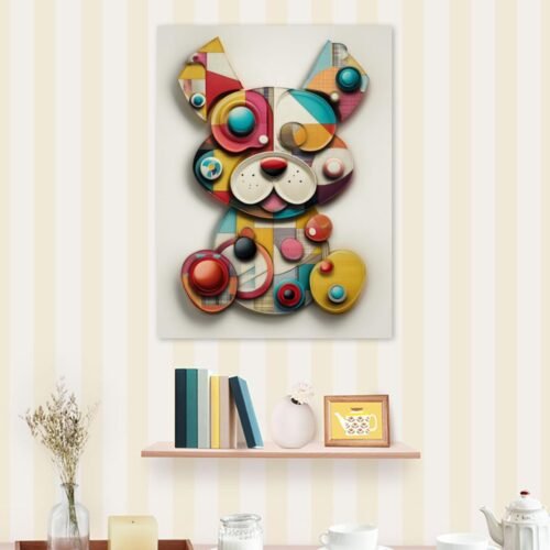 Colorful Geometric Dog Wall Art Print – Modern Abstract Puppy Decor for Nursery, Kids Room, Pet Lovers, Playroom or Home Gift