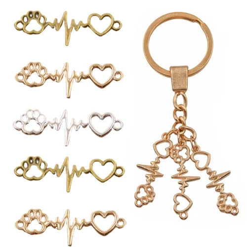10pcs Metal Dog Claw Love Heartbeat Pendants For DIY Handmade Necklace Keychain Earrings Jewelry Making Supplies Accessories