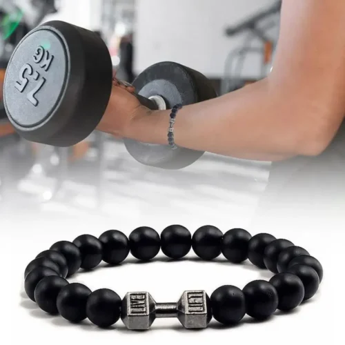 New Natural Black Volcanic Lava Stone Dumbbell Bracelet Black Matte Beads Bracelets Fitness Barbell Jewelry Pulseras for Women