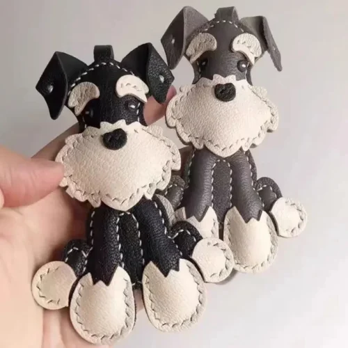 Lovely PU Leather Schnauzer Keychain Cute Puppy Animal Hanger Dog Fashion Bag Pendant Creative Woven Rope Keyring Bag Charms New