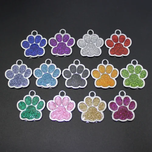 Hang Pendant Charms Glint Cat Dog Bear Paw Footprint DIY Pet Collar Key Chain Jewelry Making 25mm x 27mm Glitter Enamel