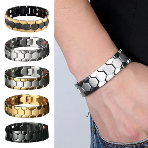 Men Bracelet Magnetic Alloy Therapy Bracelet Hexagon Luster Sleek Link Bangles Detachable Therapy Bracelet Daily Jewelry Gift