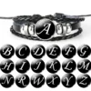 26 Letter A-Z Glass Buckle Leather Bracelet ID Name Friendship Adjustable Black Woven Bracelet for Boys and Girls As Family Gift