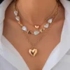 Boho Love Pendant Necklace Women's 2025 Multi Layer Gold Color