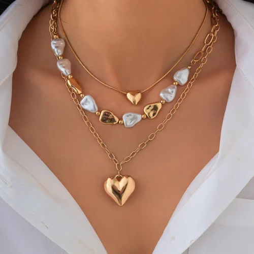 Boho Love Pendant Necklace Women's 2025 Multi Layer Gold Color