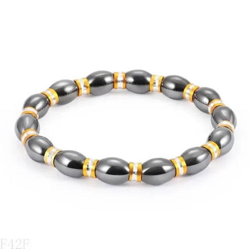 F42F Cool Bracelet Alloy Hematite Stone Therapy for Health Care Bangle Unise