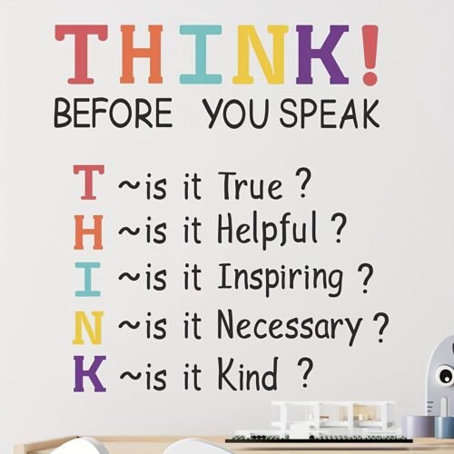 1pc Sign Language Wall Sticker, Think Before Talking, Removable Waterproof Vinyl Sticker, Wall Decor For Office School Classroom Teen Dorm Living Room, Home Decor, 15.7x23.2inch