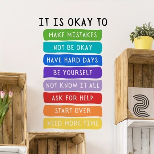 Sure Life Boho Style Graphic Vinyl Wall Stickers - It's Okay Affirmations - Educational & Motivational Art Decals for Classroom, Schools, Playroom - Self-Adhesive, Multi-Surface Installation, Single Use