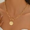 Women's Geometric Circle Pendant Necklace - Golden-Tone Chain with Intricate Detailing