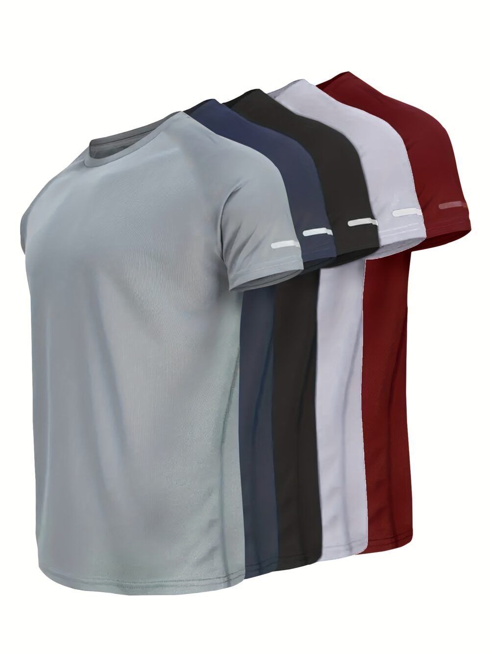 5pcs Printed Men's Quick-Dry Sports T-Shirts with Reflective Stripes