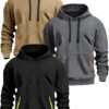 3pcs Men's Fleece-Lined Hooded Sweatshirts - 220gsm Heavyweight Casual Pullovers with Adjustable Drawstring Hood