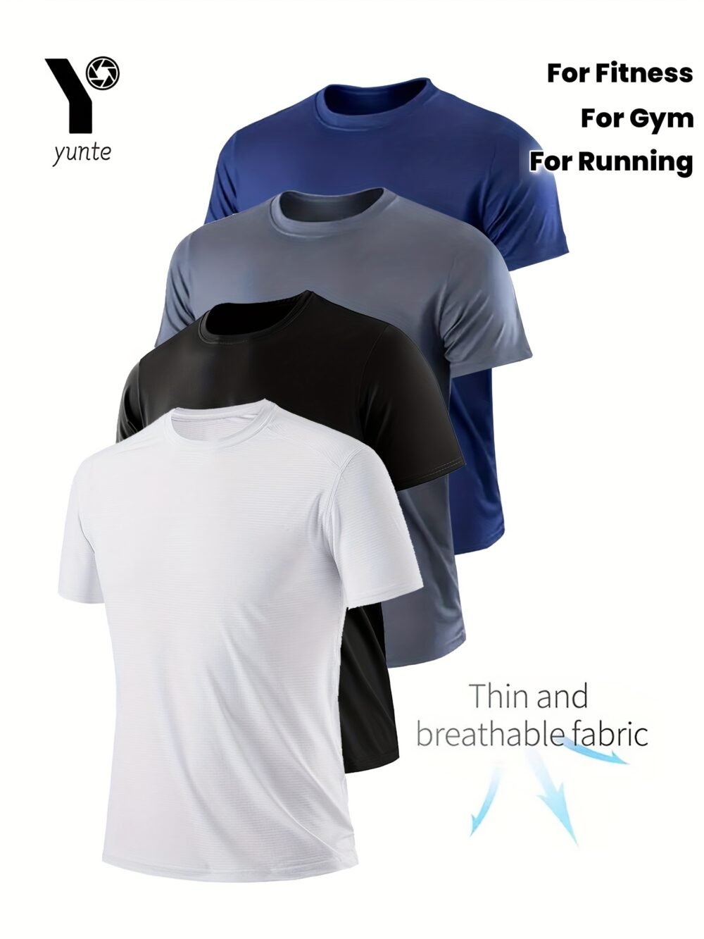 4pcs Quick-Drying, Breathable Mixed Colors Men's Round Neck T-shirts for Fitness, Gym, and Running