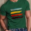 Men's Casual Summer Tee - Soft, Comfortable, Breathable Green T-Shirt with Colorful Horizontal Stripe Print, Round Neck